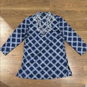 Navy Blue Tunic with White beading